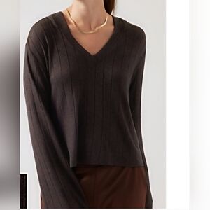 Athleta Mahogany Heather Pullover Ribbed Sweater With Hood. Sz S